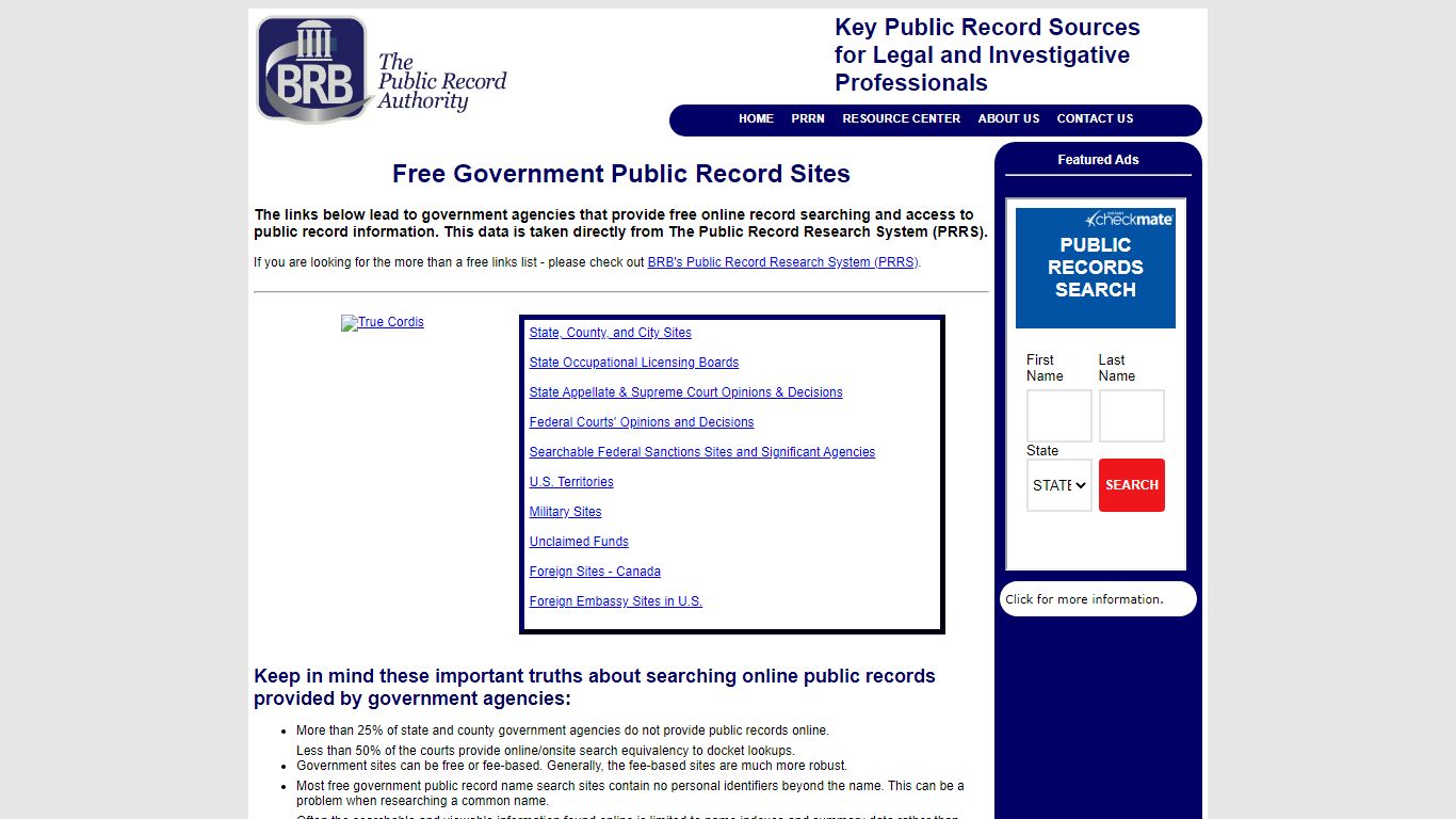 Free Government Public Record Sites - BRB Publications