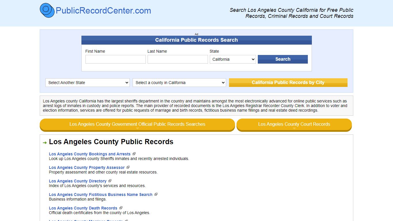 Los Angeles County California Free Public Records - Court ...